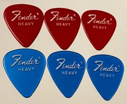 VINTAGE GUITAR PICKS-1970S FENDER 351 HEAVY BLUE& RED- UNCIRCLED R-LOT OF 6-NOS