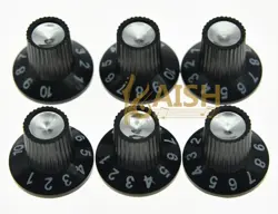 12X GUITAR AMP KNOB AMPLIFIER SKIRTED KNOBS BLACK W/ SILVER CAP FOR FENDER