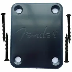 BLACK ELECTRIC GUITAR NECK PLATE FOR FENDER STYLE ST SQ MIT FENDER LOGO