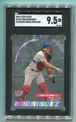 2001 FLEER ULTRA IVAN RODRIGUEZ PLATINUM MEDALLION 23/50 SGC 9.5 MINT+ HOF