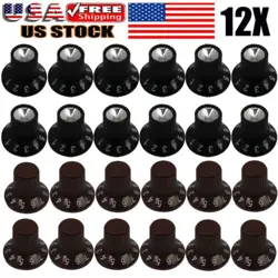 12PCS GUITAR AMP KNOB AMPLIFIER SKIRTED KNOBS BLACK SILVER CAP FOR FENDER P