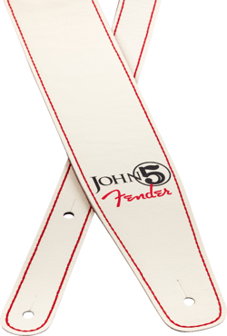 GENUINE FENDER JOHN 5 LEATHER GUITAR STRAP, WHITE AND RED