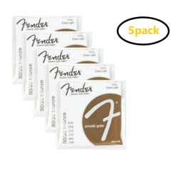 5 SETS FOR FENDER 70XL 20/80 BRONZE EXTRA LIGHT ACOUSTIC GUITAR STRINGS (10-48)