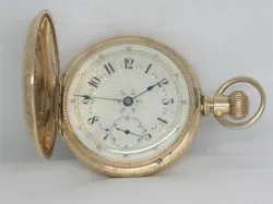 ANTIQUE 18S HAMPDEN MULTI-COLOR RAILROAD GOLD FILL POCKET WATCH, RUNNING!