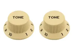 NEW - TONE KNOBS (2) FOR FENDER STRAT, FITS USA SPLIT SHAFT POTS - CREAM