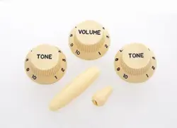 NEW KNOB SET FOR FENDER STRAT (1 VOLUME, 2 TONE, 1 SWITCH, 1 TREM ARM) - CREAM