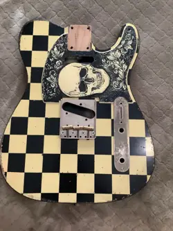 TELECASTER BODY RELICED CHECKERBOARD MJT CUSTOM PAINT JOB