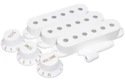 WHITE ACCESSORY KIT FOR STRATOCASTER PICKUP COVERS KNOBS TIPS FITS FENDER