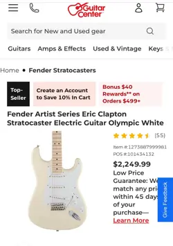 NORESERVE! FENDER ARTIST ERIC CLAPTON STRATOCASTER ELECTRIC GUITAR OLYMPIC WHITE