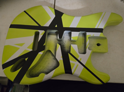 BASSWOOD EDDIE VAN HALEN 5150 GUITAR BODY FITS FENDER NEON GREEN STRIPED STRAT