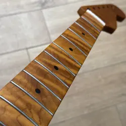 STAINLESS 22 FRET ROASTED FLAME MAPLE STRAT GUITAR NECK NITRO SATIN FITS FENDER