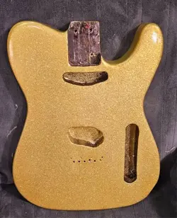 TELECASTER-STYLE GUITAR BODY, GOLD GLITTER & GLOSS FINISH