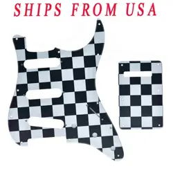 USA SPEC GUITAR SSS PICKGUARD WITH TREMOLO COVER FOR FENDER ST BLACK/WHITE GRID