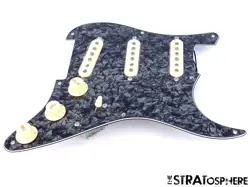 *NEW ALNICO 5 LOADED PICKGUARD FOR FENDER STRAT BLACK PEARLOID 3 PLY 8 HOLE