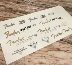 2PCS FENDER JAGUAR MUSTANG GUITAR HEADSTOCK WATERSLIDE TRANSFER DECALS STICKERS