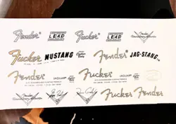 2PCS FENDER JAGUAR MUSTANG GUITAR WATERSLIDE TRANSFER HEADSTOCK DECALS STICKERS