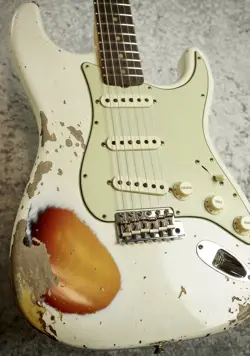 FENDER CUSTOM SHOP 1960 STRATOCASTER HEAVY RELIC AGED OLYMPIC WHITE OVER 3COLOR