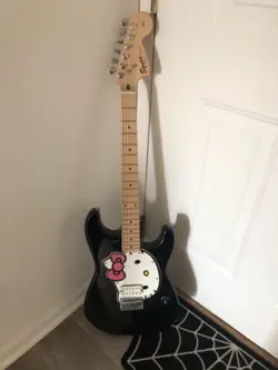 2005 BLACK HELLO KITTY FENDER SQUIRE ELECTRIC GUITAR