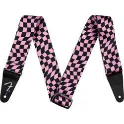 FENDER WAVY CHECKERBOARD POLYESTER GUITAR STRAP PINK