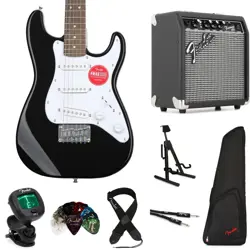 SQUIER MINI STRAT ELECTRIC GUITAR AND FENDER AMP BUNDLE - BLACK