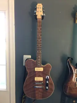 RESOLUTE GUITAR, FENDER STYLE DESIGN, HANDMADE FROM RECLAIMED REDWOOD. 