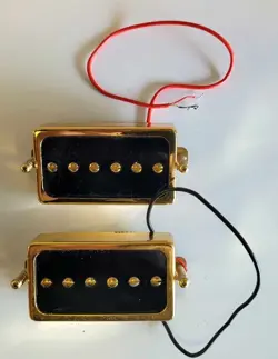 HUMBUCKER SIZED SINGLE COIL PICKUP SET BLACK/GOLD FITS GIBSON FENDER PEAVEY ETC.