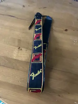 ORIG. 1970S FENDER MONOGRAM LOGO ELECTRIC GUITAR STRAP EMBROIDERED LEATHER!