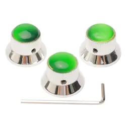 3PCS GUITAR CONTROL KNOBS SILVER WITH GREEN DOME FOR FENDER STRAT STYLE ELECT...