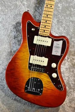FENDER 2024 COLLECTION MIJ HYBRID II JAZZMASTER FLAME SUNSET ORANGE TRANSPARENT 