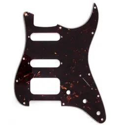GENUINE FENDER 11-HOLE STRAT/STRATOCASTER PICKGUARD HSS, BROWN SHELL, 4-PLY