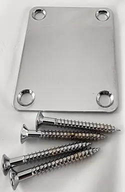 CHROME NECK PLATE & SCREWS FOR FENDER OR SQUIER STRATOCASTER TELECASTER