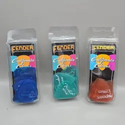 (3) BOXES FENDER CALIFORNIA CLEARS GUITAR PICKS- HEAVY, MEDIUM, THIN- 34 TOTAL