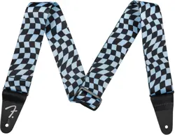 FENDER WAVY CHECKERBOARD GUITAR STRAP - ICE BLUE AND BLACK, 2