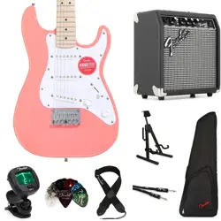 SQUIER MINI STRATOCASTER ELECTRIC GUITAR AND FENDER AMP BUNDLE - TAHITIAN CORAL