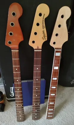 3 BASS GUITAR NECKS FENDER SQUIRE FRETTED AND FRETLESS USA JAPAN