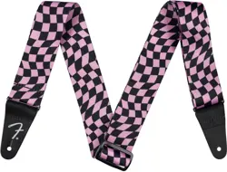 FENDER WAVY CHECKERBOARD GUITAR STRAP - PINK AND BLACK, 2