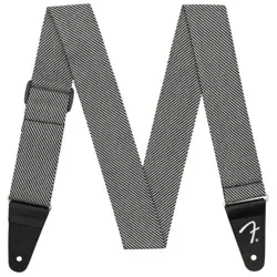 GUITAR STRAP, MODERN TWEED, LEATHER ENDS, WHITE AND BLACK FENDER