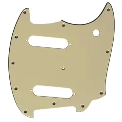 FITS FENDER OFFSET SERIES MUSTANG STYLE GUITAR PICKGUARD,3 PLY VINTAGE YELLOW
