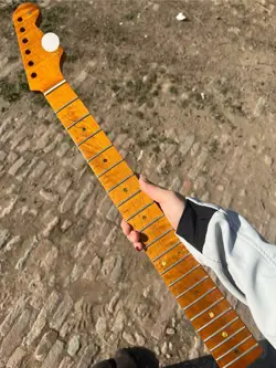 FLAME MAPLE GLOSS STAINLESS STEEL 22FRETS GUITAR NECK FOR FENDER ST REPLACEMENT