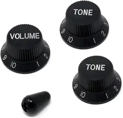 BLACK GUITAR CONTROL KNOBS (1 VOLUME, 2 TONE, 1 SWITCH TIP) FOR FENDER STRAT STY