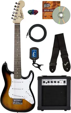 FENDER  3/4 SIZE KIDS MINI STRAT ELECTRIC GUITAR - BROWN SUNBURST BUNDLE WITH AM