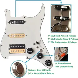 PREWIRED LOADED GUITAR PICKGUARD SSH FOR FENDER AMERICAN/MEXICAN STRAT GUITAR
