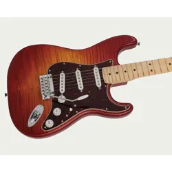 FENDER JAPAN HYBRID II STRATOCASTER ELECTRIC GUITAR, MAPLE FB, FLAME SUNSET ORAN