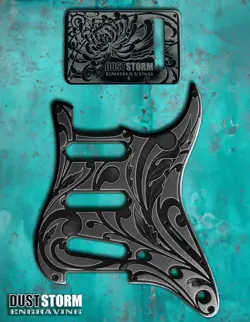 ENGRAVED PICKGUARD & TREMOLO COVER IN GLOSSY BLACK ACRYLIC FENDER STRATOCASTER