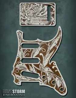 ENGRAVED CHERRY WOOD VENNER PICKGUARD & TREMOLO COVER FOR FENDER STRATOCASTER