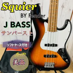SQUIER BY FENDER J BASS ELECTRIC BASS GUITAR SUNBURST USED WITH SOFT CASE