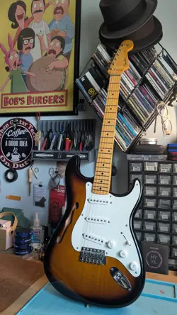 GENUINE FENDER NECK & BODY PARTSCASTER- ERIC JOHNSON THINLINE STRAT, SUNBURST