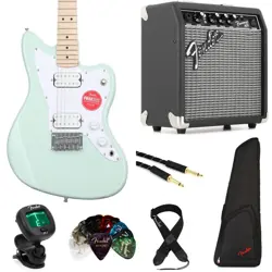 SQUIER MINI JAZZMASTER HH ELECTRIC GUITAR AND FENDER AMP BUNDLE - SURF GREEN