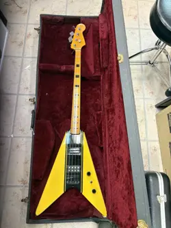 CUSTOM BUILT FLYING V BASS GUITAR WITH CASE, NOT GIBSON OR FENDER