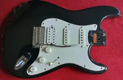 LOADED 2004 HSS FENDER STARCASTER STRAT BODY METALLIC BLACK ALDER EXCELLENT COND